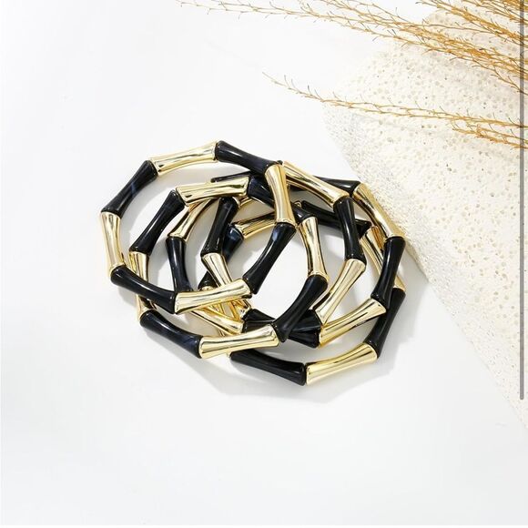 Gold and Black Bamboo-Inspired Stackable Bracelets - Picture 6 of 6